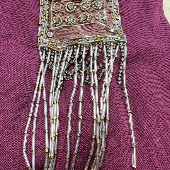 Tracy Reese 100% Wool V Neck Burgundy Knit Beaded Rhinestone Sweater Large - Picture 3 of 8